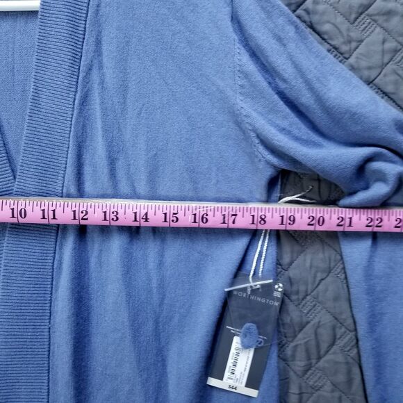 Worthington Women's Open Long Cardigan Sweater Size S Pockets Blue Striped New - Picture 6 of 11